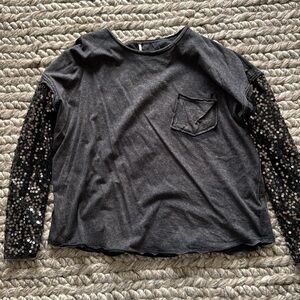 Free People top with mesh/sparkly arms